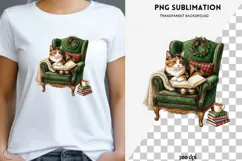 Christmas bookish cat png design for T-shirts Product Image 1