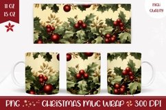 Christmas Berries Mug Design, Christmas Coffee Mug Wrap Product Image 1