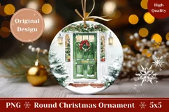 Watercolor Christmas Green Door Ornament, Winter Ornament Product Image 1