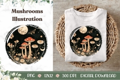 Celestial Mushrooms Illustration, Boho Night Forest PNG Product Image 1