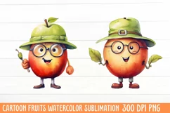 Cartoon Fruits Watercolor Sublimation Clipart Product Image 1