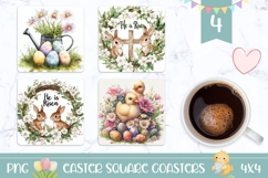 Easter Cross Square Coasters, Easter Wreath Sublimation Product Image 1