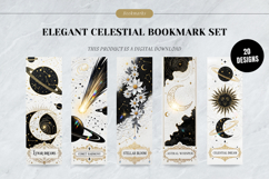 Elegant Celestial Bookmark Set,White Black Gold Moon Bookmar Product Image 1