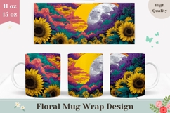 Sunflowers Mug Wrap, Celestial Mug Template, Moon Mug Product Image 1