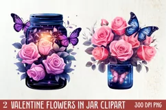 Valentine Flowers In Jar Clipart, Valentine Couplet Product Image 1
