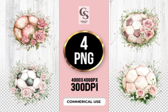 Blush Floral Soccer Ball Clipart Sublimation PNG Product Image 1