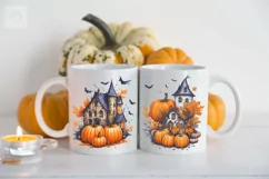 Watercolor Spooky Pumpkin House 3 PNG sublimation Product Image 2