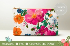Pink Flower Cosmetic Bag, Vintage Cosmetic Bag Design Product Image 1