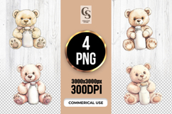 Teddy Bear With Milk Bottle Clipart Sublimation PNG Product Image 1