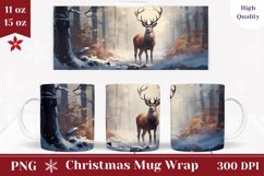 Winter Deer Mug Sublimation, Winter Forest Coffee Mug Wrap Product Image 1