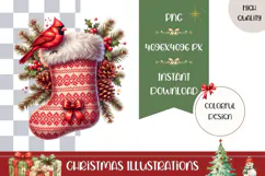 Christmas Sock Illustration, Cartoon Christmas Bird PNG Product Image 1