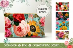 Floral Cosmetic Bag, Vintage Flowers Cosmetic Bag Designs Product Image 1