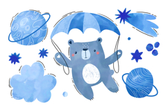 Cartoon Bear on Aircraft. Sky Elements. Travel and Adventure Product Image 1