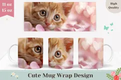 Cute Cat Mug Wrap, Love Hearts Mug Print, Animals Mug Design Product Image 1