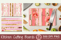 Pink &amp; Gold Floral Stripes Cutting Boards sublimation Design Product Image 1