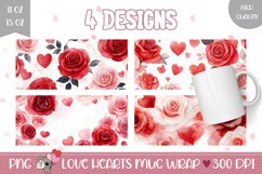 Watercolor Hearts Mug Designs, Red Roses Mug Sublimation Product Image 1