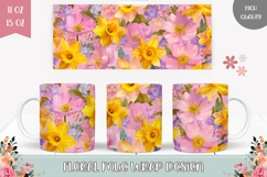 Pink Mug Template, Colorful Flowers Mug Sublimation Design Product Image 1