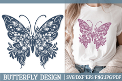Butterfly Silhouette SVG Cut File. Floral Butterfly PNG. Product Image 1