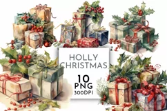 Vintage Christmas Presents | Watercolour Clipart PNG Product Image 1