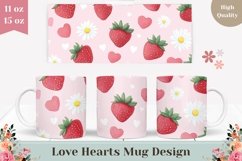 Cartoon Strawberry Mug, Pink Love Hearts Mug Sublimation Product Image 1