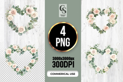 Blush Rose Eucalyptus Heart Wreath Clipart Sublimation PNG Product Image 1