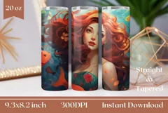 Red Hair Mermaid Sublimation Design 20 oz, Mermaid Tumbler Product Image 1