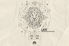 Leo Zodiac sign line drawing Svg Png Eps Product Image 1