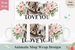 Koala Mug Design, Floral Mug PNG, Flowers Mug Wrap Product Image 1