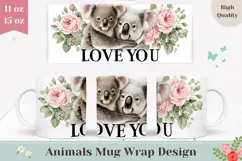 Koala Mug Design, Floral Mug PNG, Flowers Mug Wrap Product Image 1