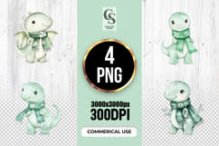 Cute Baby Dragon Green Scarf Clipart Sublimation PNG Product Image 1