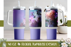 Purple Tumbler Wrap Design, Flowers 40 Oz Tumbler PNG Product Image 1