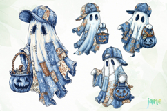 Retro Halloween Blue Denim Ghost Sublimation Clipart Product Image 1