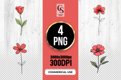 Minimal Red Flower Line Art Clipart Sublimation PNG Product Image 1