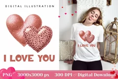 Love Hearts Illustration, I love You T-Shirt Sublimation PNG Product Image 1