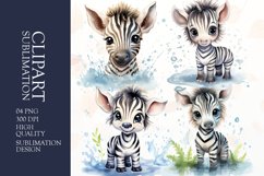 Watercolor cute zebra sublimation clipart png Product Image 1