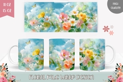 Butterflies Mug Wrap Design, Flowers Mug Sublimation Product Image 1