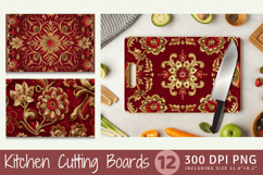 Red &amp; Gold Embroidery Cutting Boards sublimation Design Product Image 1