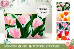 Cartoon Tulips Cosmetic Bag, Floral Cosmetic Bag PNG Product Image 1