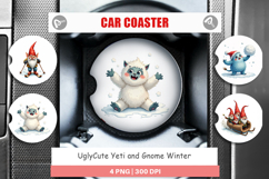 Yeti &amp; Gnome Winter Games Car Coaster Product Image 1