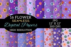Violet Flower Digital Paper Patterns, Flower Digital Paper Product Image 1
