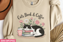 Cats book &amp; coffee PNG, Reading Book Sublimation PNG Product Image 2