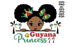 Guyana Princess SVG Afro Girl Clipart Guyanese Flag Crown Product Image 1