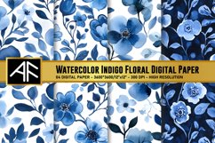 Watercolor Indigo floral DIgital paper Product Image 1