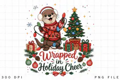 Wrapped In Holiday Cheer PNG, Cute Otter Christmas PNG Product Image 1