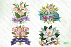 USA State Flowers Embroidery Clipart Product Image 1