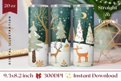 Christmas Tumbler Wrap, Christmas Forest Tumbler, Deer PNG Product Image 1