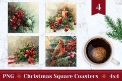 Christmas Tree Square Coasters, Watercolor Christmas PNG Product Image 1