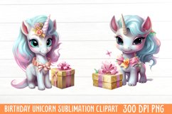 Birthday Unicorn Sublimation Clipart Product Image 1