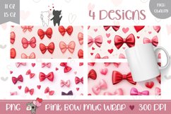 Pink Bows Mug Wrap Designs, Cartoon Bow Mug Sublimation Product Image 1