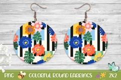 Floral Round Earrings, Pop Art Flowers Round Earrings PNG Product Image 1